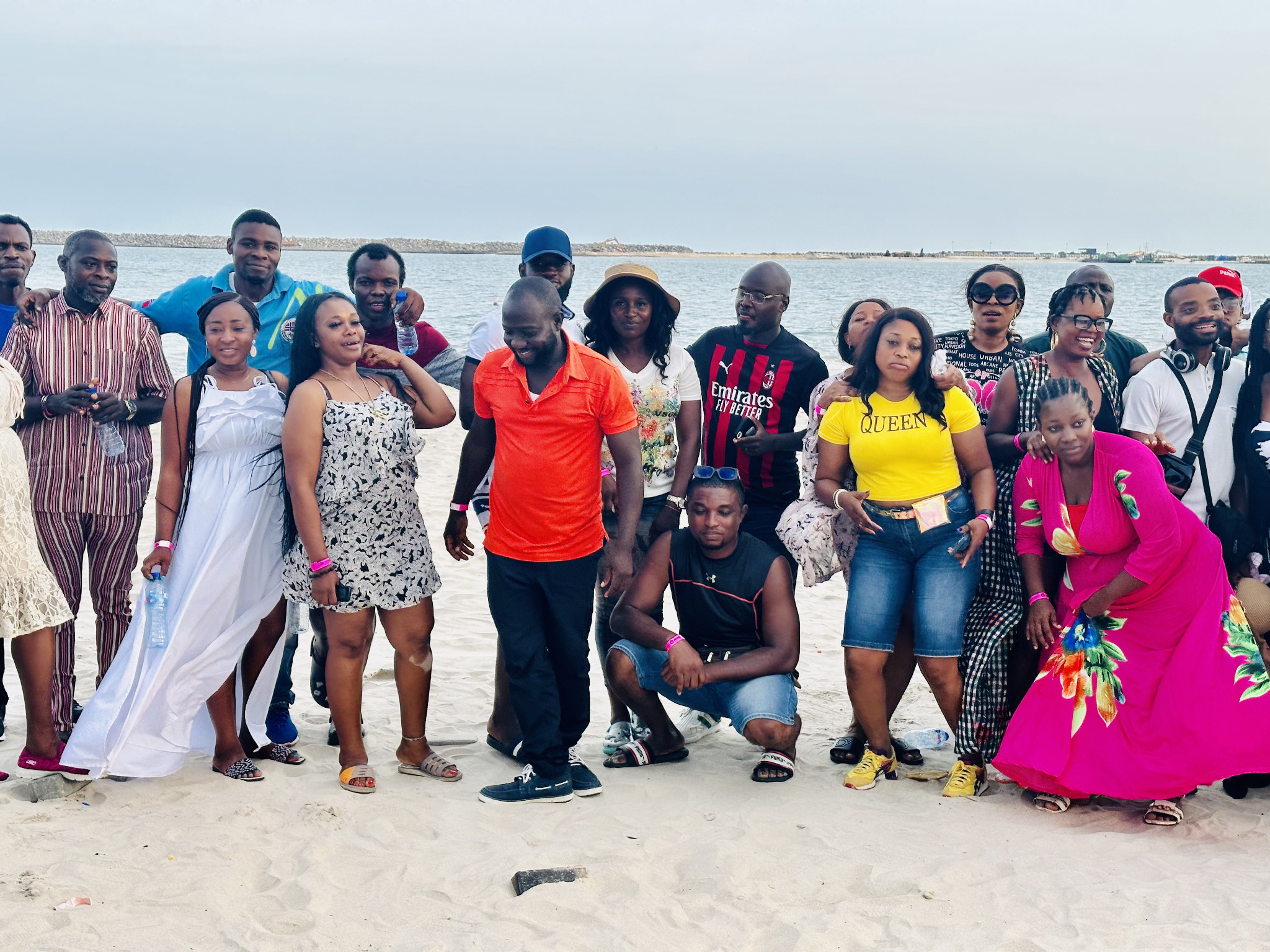 Classmates gathered together on the beach