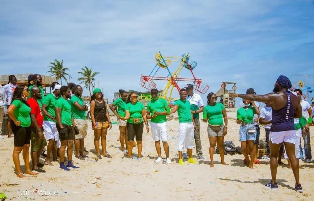 Members gathering for the beach games, 2019 (photograph 1 of 1)