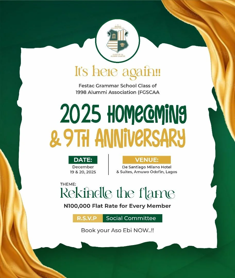 FGSCAA programme poster for the 2025 Homecoming marking the Association’s 9th anniversary.