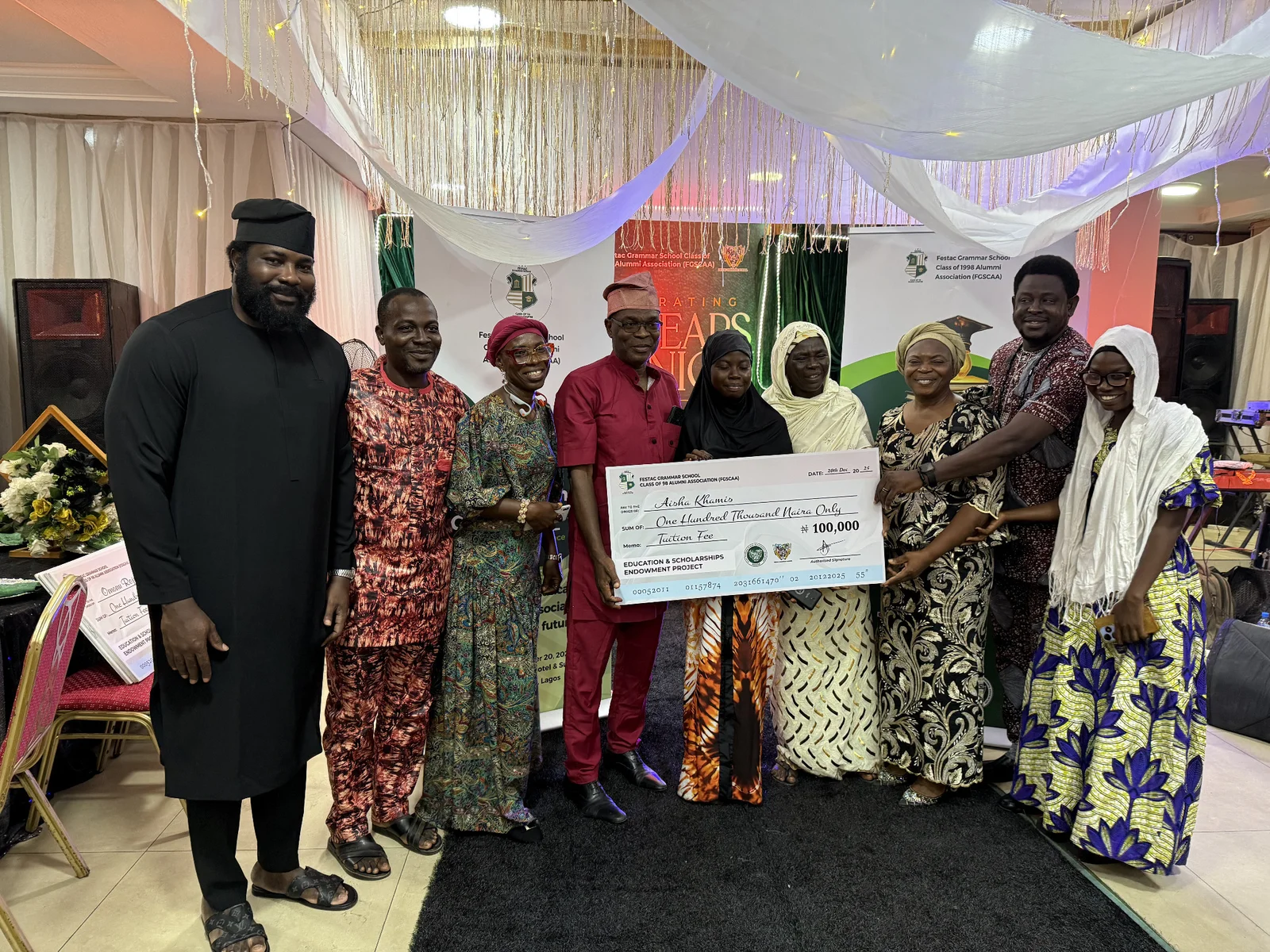 Scholarship presentation to Aisha Khamis during the FGSCAA 2025 Homecoming