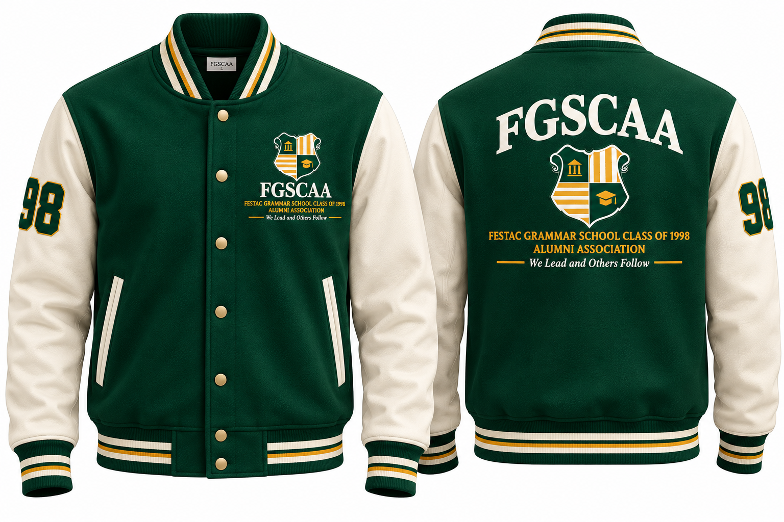 FGSCAA varsity jacket showing front and back