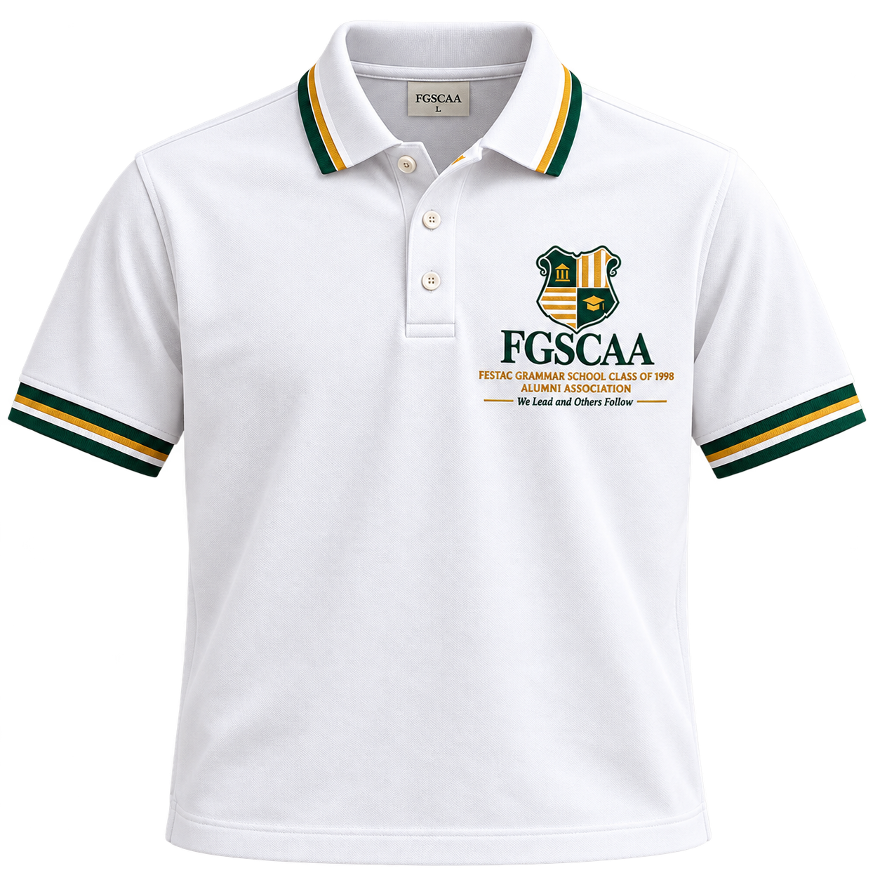Official FGSCAA white polo shirt